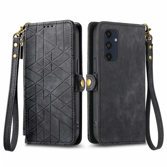 For Samsung Galaxy S24 FE Case Zipper Wallet Geometry Lines Leather Phone Cover