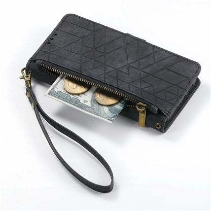 For Samsung Galaxy S24 FE Case Zipper Wallet Geometry Lines Leather Phone Cover