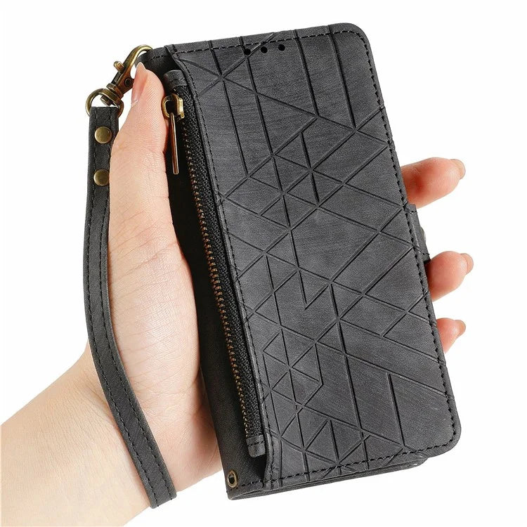 For Samsung Galaxy S24 FE Case Zipper Wallet Geometry Lines Leather Phone Cover