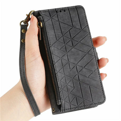 For Samsung Galaxy S24 FE Case Zipper Wallet Geometry Lines Leather Phone Cover