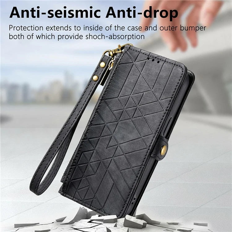 For Samsung Galaxy S24 FE Case Zipper Wallet Geometry Lines Leather Phone Cover