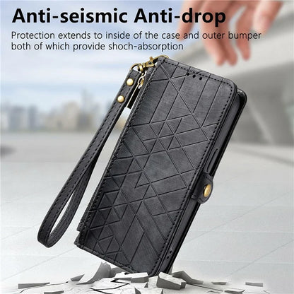 For Samsung Galaxy S24 FE Case Zipper Wallet Geometry Lines Leather Phone Cover