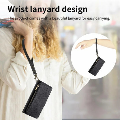 For Samsung Galaxy S24 FE Case Zipper Wallet Geometry Lines Leather Phone Cover