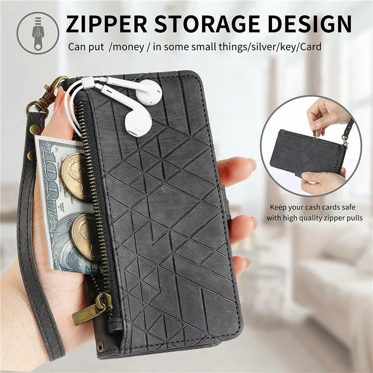 For Samsung Galaxy S24 FE Case Zipper Wallet Geometry Lines Leather Phone Cover