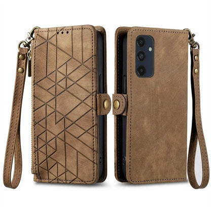 For Samsung Galaxy S24 FE Case Zipper Wallet Geometry Lines Leather Phone Cover