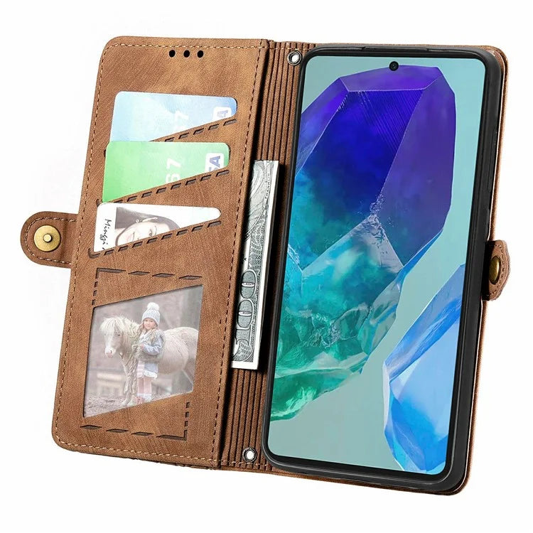 For Samsung Galaxy S24 FE Case Zipper Wallet Geometry Lines Leather Phone Cover