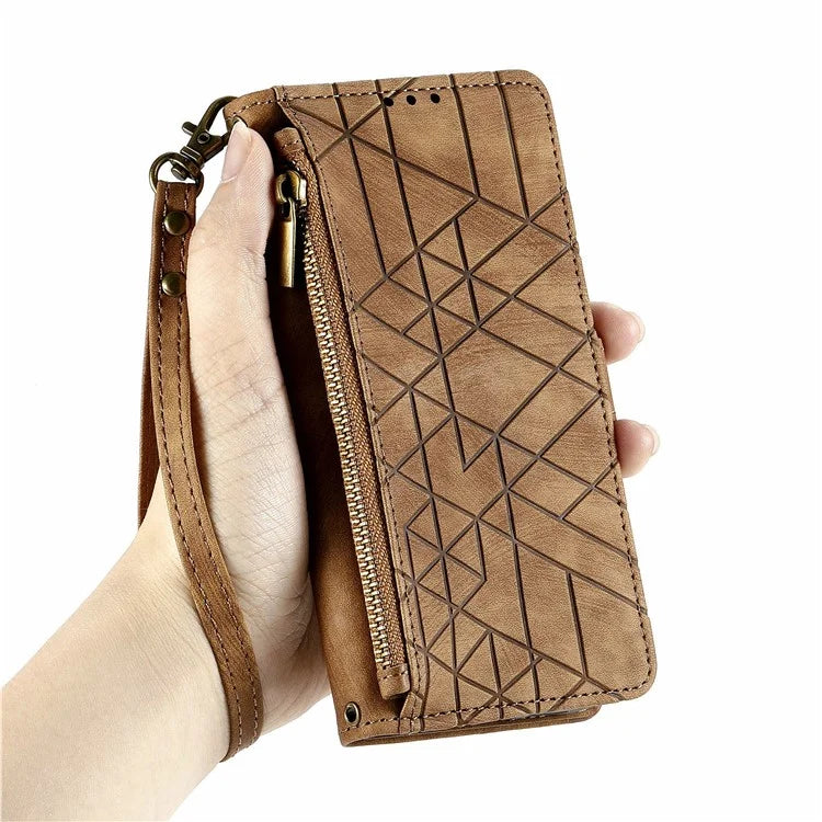 For Samsung Galaxy S24 FE Case Zipper Wallet Geometry Lines Leather Phone Cover