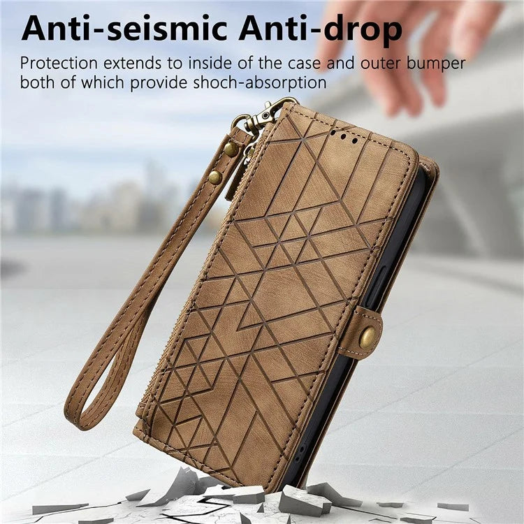 For Samsung Galaxy S24 FE Case Zipper Wallet Geometry Lines Leather Phone Cover