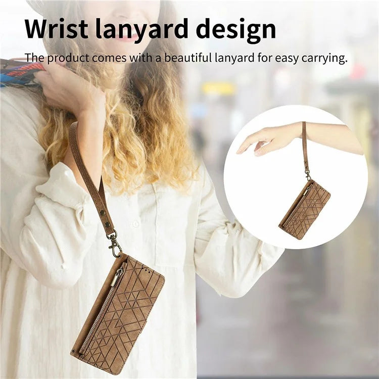 For Samsung Galaxy S24 FE Case Zipper Wallet Geometry Lines Leather Phone Cover