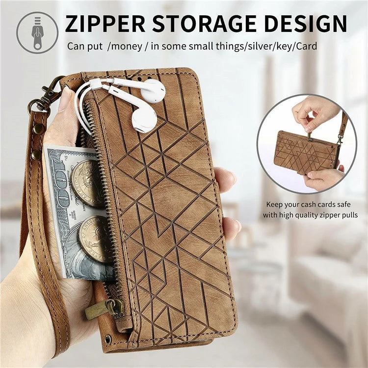 For Samsung Galaxy S24 FE Case Zipper Wallet Geometry Lines Leather Phone Cover