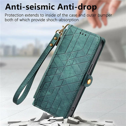 For Samsung Galaxy S24 FE Case Zipper Wallet Geometry Lines Leather Phone Cover