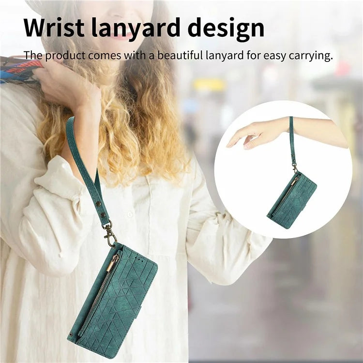 For Samsung Galaxy S24 FE Case Zipper Wallet Geometry Lines Leather Phone Cover