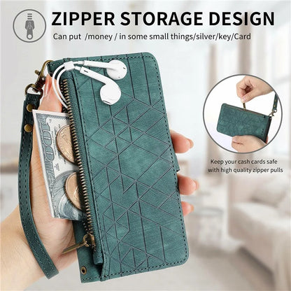 For Samsung Galaxy S24 FE Case Zipper Wallet Geometry Lines Leather Phone Cover