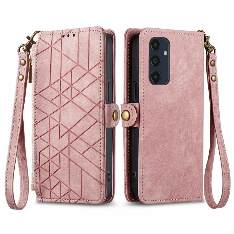 For Samsung Galaxy S24 FE Case Zipper Wallet Geometry Lines Leather Phone Cover