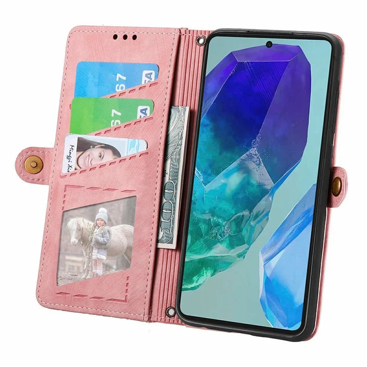 For Samsung Galaxy S24 FE Case Zipper Wallet Geometry Lines Leather Phone Cover