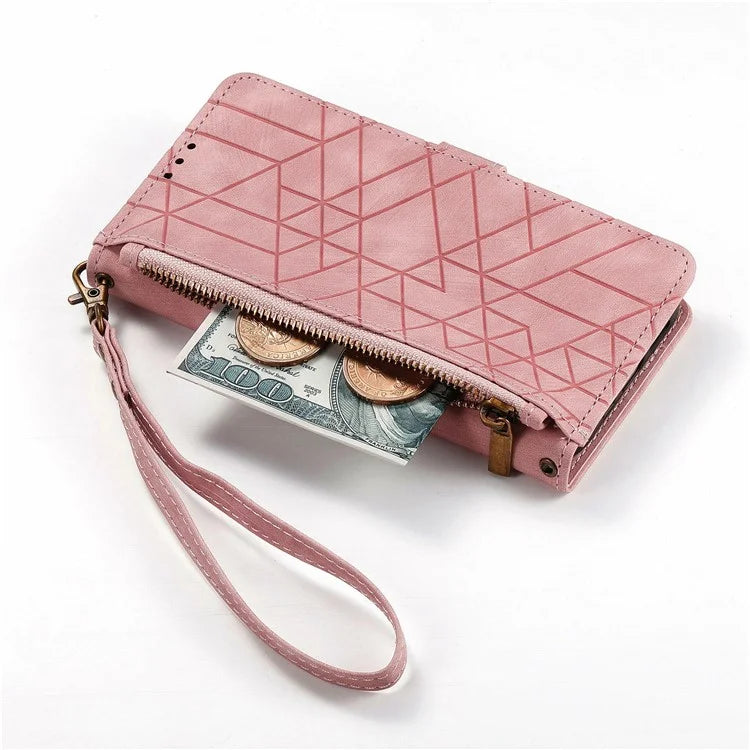 For Samsung Galaxy S24 FE Case Zipper Wallet Geometry Lines Leather Phone Cover