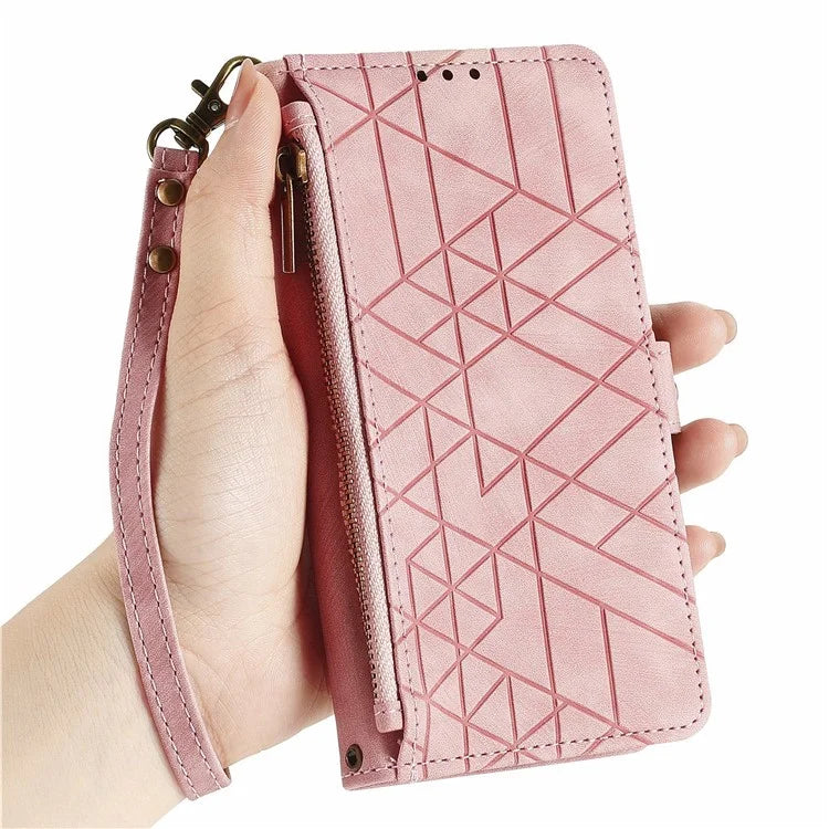 For Samsung Galaxy S24 FE Case Zipper Wallet Geometry Lines Leather Phone Cover
