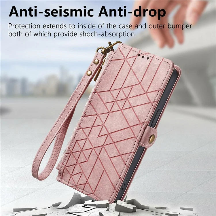 For Samsung Galaxy S24 FE Case Zipper Wallet Geometry Lines Leather Phone Cover