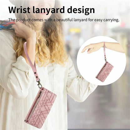 For Samsung Galaxy S24 FE Case Zipper Wallet Geometry Lines Leather Phone Cover