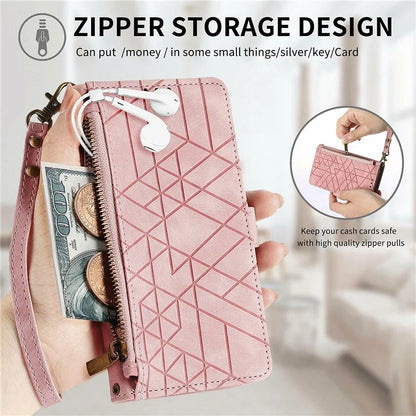 For Samsung Galaxy S24 FE Case Zipper Wallet Geometry Lines Leather Phone Cover
