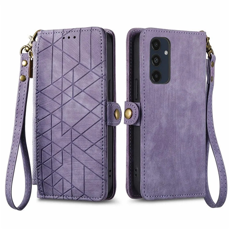 For Samsung Galaxy S24 FE Case Zipper Wallet Geometry Lines Leather Phone Cover