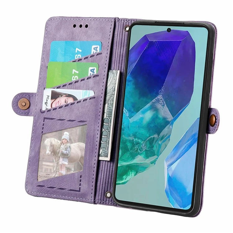 For Samsung Galaxy S24 FE Case Zipper Wallet Geometry Lines Leather Phone Cover