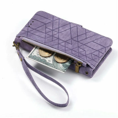 For Samsung Galaxy S24 FE Case Zipper Wallet Geometry Lines Leather Phone Cover