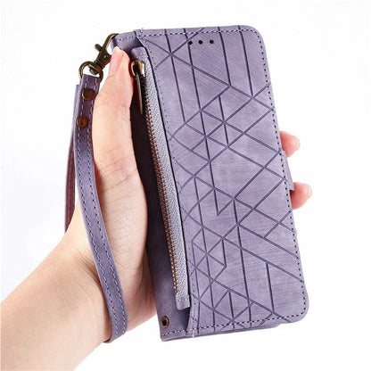 For Samsung Galaxy S24 FE Case Zipper Wallet Geometry Lines Leather Phone Cover