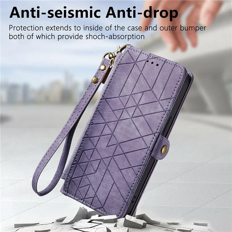 For Samsung Galaxy S24 FE Case Zipper Wallet Geometry Lines Leather Phone Cover