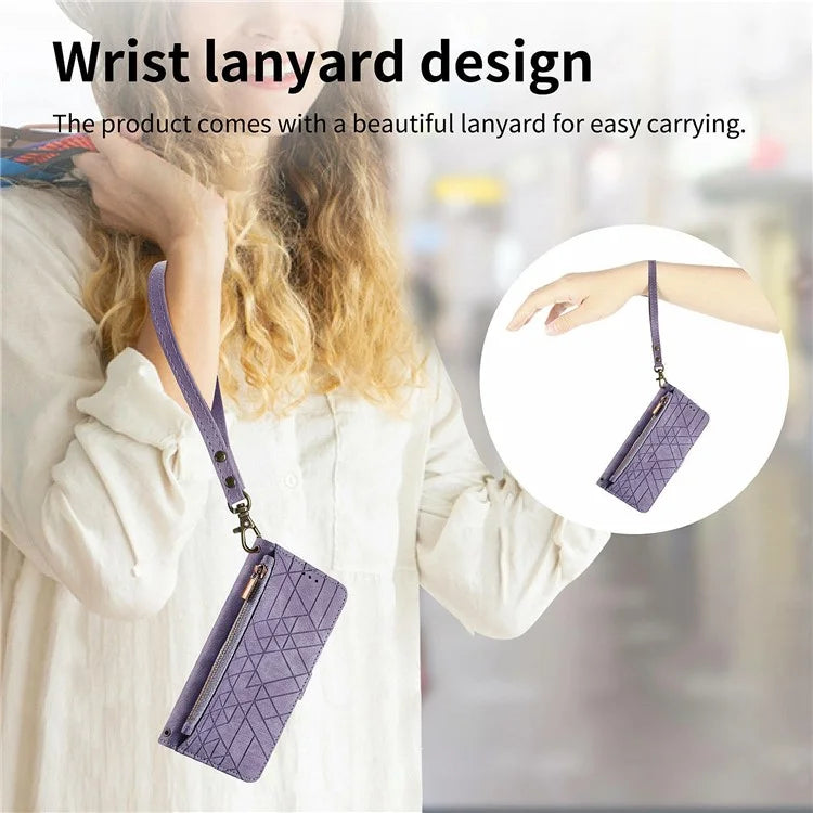 For Samsung Galaxy S24 FE Case Zipper Wallet Geometry Lines Leather Phone Cover