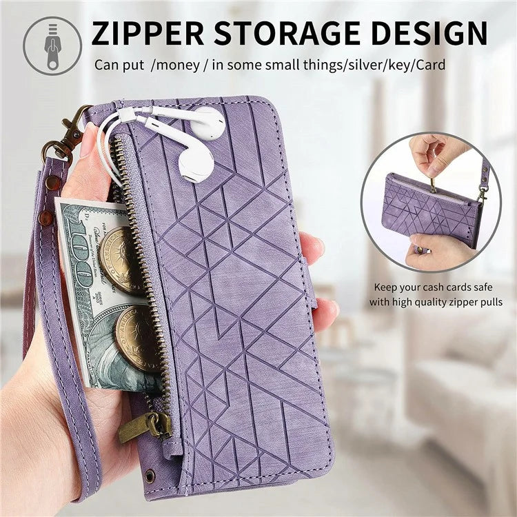 For Samsung Galaxy S24 FE Case Zipper Wallet Geometry Lines Leather Phone Cover