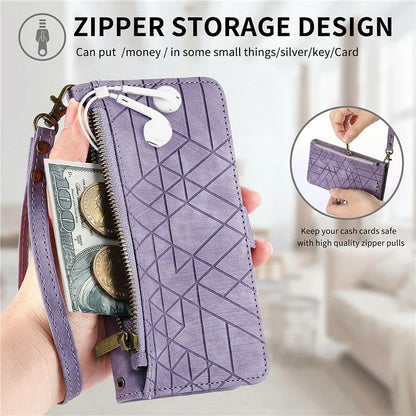 For Samsung Galaxy S24 FE Case Zipper Wallet Geometry Lines Leather Phone Cover