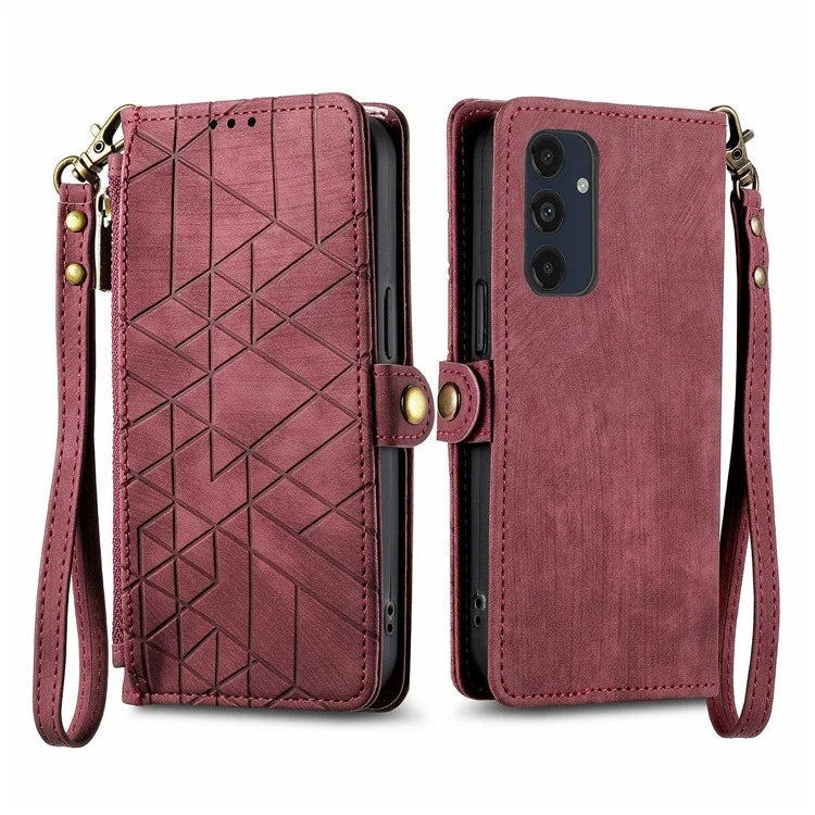 For Samsung Galaxy S24 FE Case Zipper Wallet Geometry Lines Leather Phone Cover