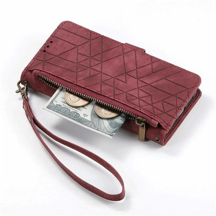 For Samsung Galaxy S24 FE Case Zipper Wallet Geometry Lines Leather Phone Cover