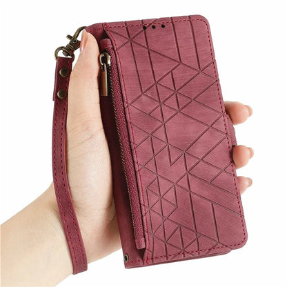 For Samsung Galaxy S24 FE Case Zipper Wallet Geometry Lines Leather Phone Cover