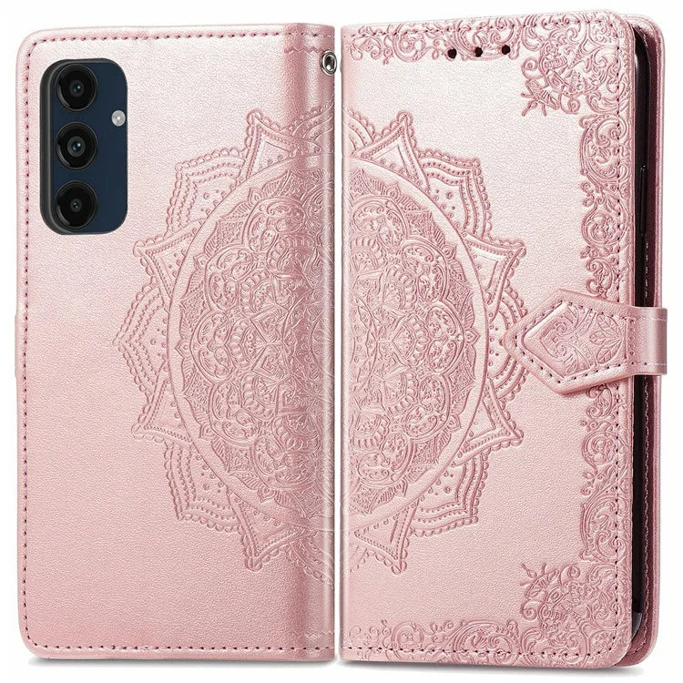 For Samsung Galaxy S24 FE Case Mandala Embossed Design Leather Wallet Phone Cover