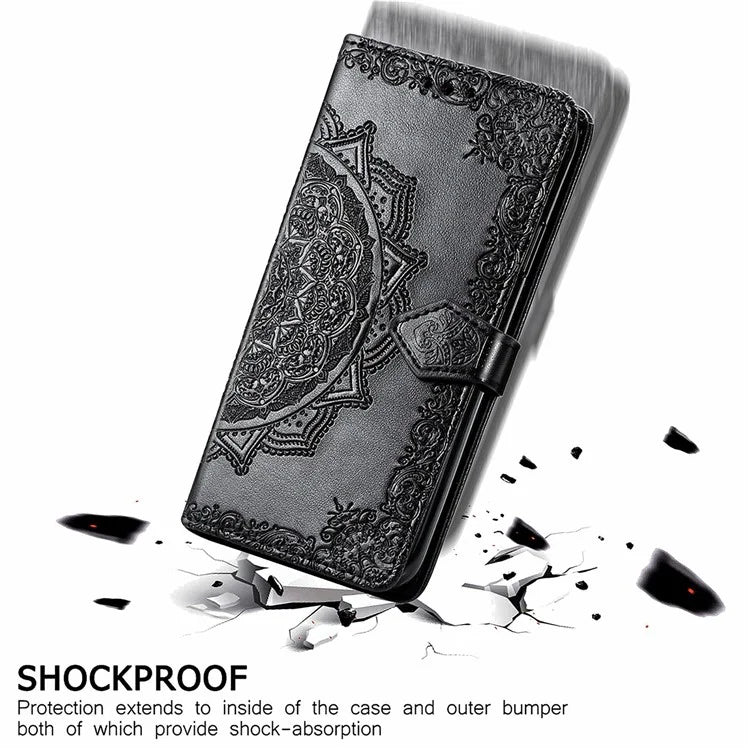 For Samsung Galaxy S24 FE Case Mandala Embossed Design Leather Wallet Phone Cover