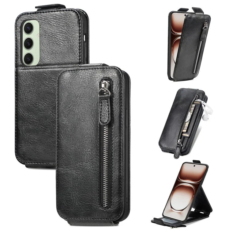 For Samsung Galaxy S24 FE Case Zipper Wallet Phone Leather Cover Vertical Flip Closing