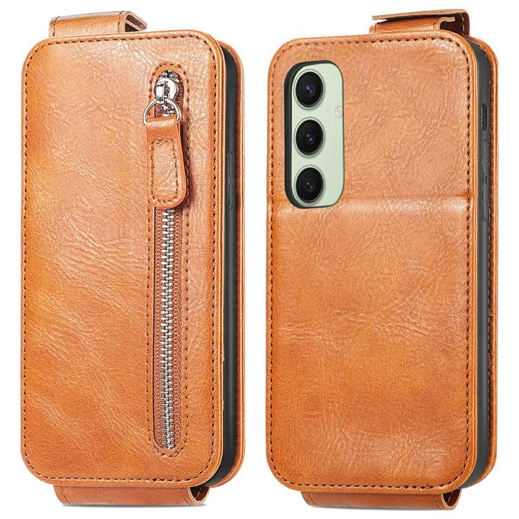 For Samsung Galaxy S24 FE Case Zipper Wallet Phone Leather Cover Vertical Flip Closing