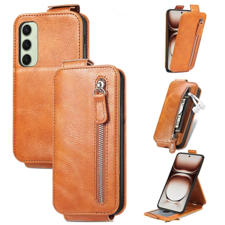 For Samsung Galaxy S24 FE Case Zipper Wallet Phone Leather Cover Vertical Flip Closing