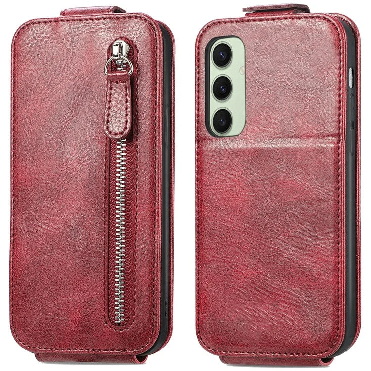 For Samsung Galaxy S24 FE Case Zipper Wallet Phone Leather Cover Vertical Flip Closing