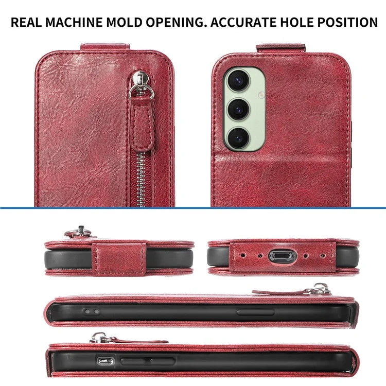 For Samsung Galaxy S24 FE Case Zipper Wallet Phone Leather Cover Vertical Flip Closing
