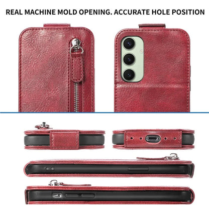 For Samsung Galaxy S24 FE Case Zipper Wallet Phone Leather Cover Vertical Flip Closing