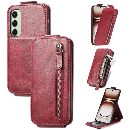For Samsung Galaxy S24 FE Case Zipper Wallet Phone Leather Cover Vertical Flip Closing