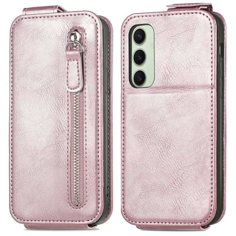 For Samsung Galaxy S24 FE Case Zipper Wallet Phone Leather Cover Vertical Flip Closing