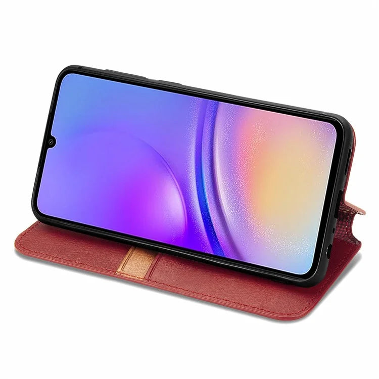 For Samsung Galaxy A06 Case Rhombus Imprint PU Leather Wallet Phone Cover