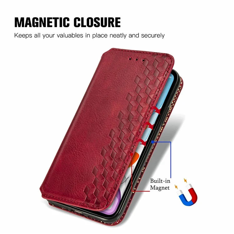For Samsung Galaxy A06 Case Rhombus Imprint PU Leather Wallet Phone Cover