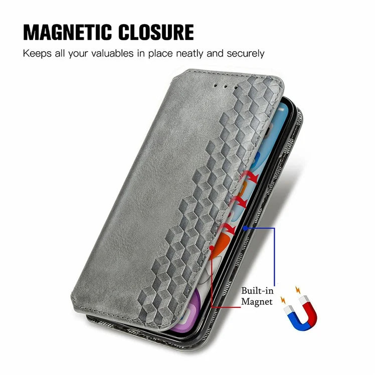 For Samsung Galaxy A06 Case Rhombus Imprint PU Leather Wallet Phone Cover