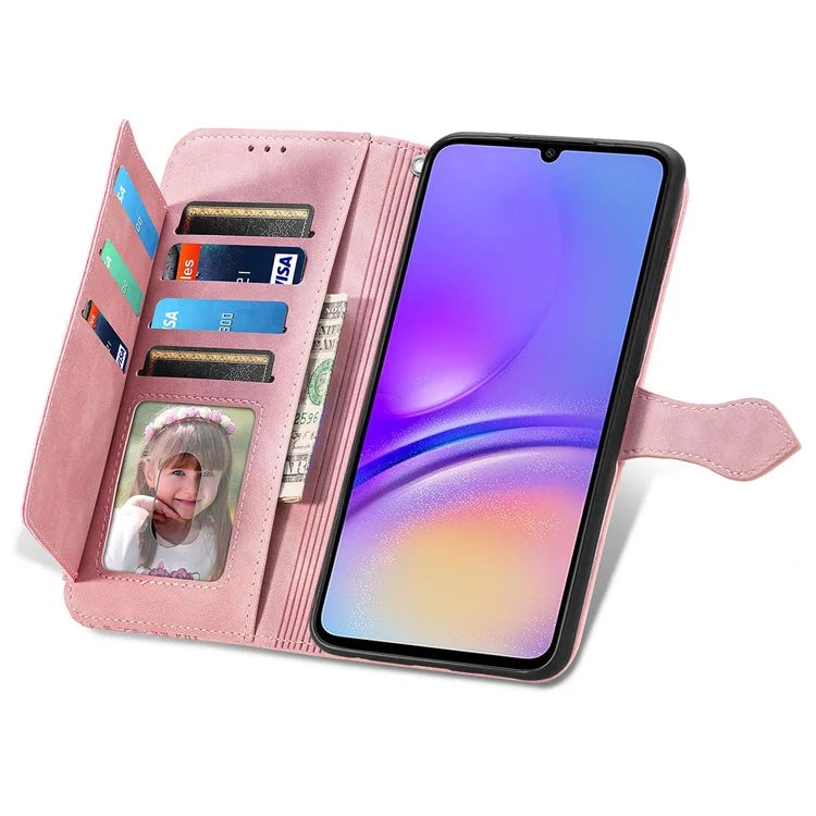 For Samsung Galax A06 Case Zipper Wallet PU Leather Flower Imprint Phone Cover