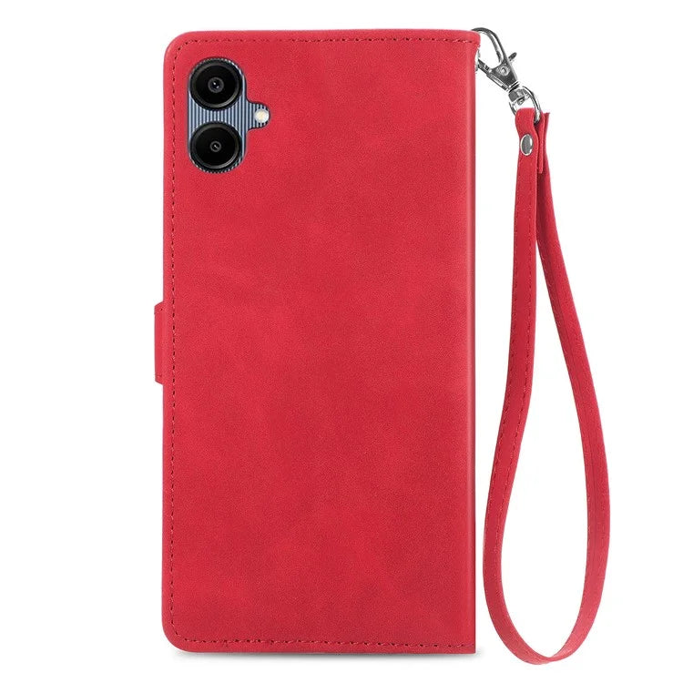 For Samsung Galax A06 Case Zipper Wallet PU Leather Flower Imprint Phone Cover